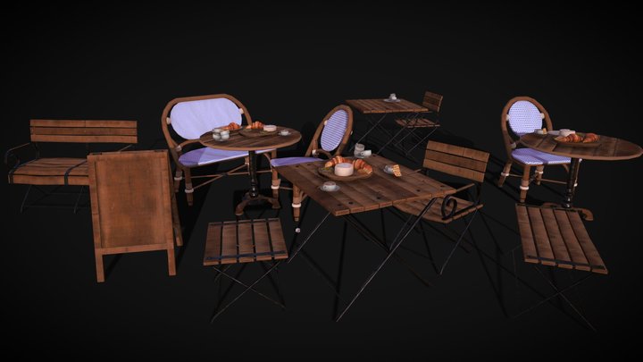 Bistro European Cafe Set 3D Model