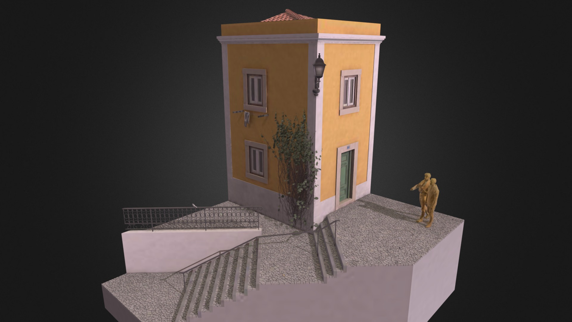 3D model Traditional House Lisboa - This is a 3D model of the Traditional House Lisboa. The 3D model is about a house with a statue in the front.