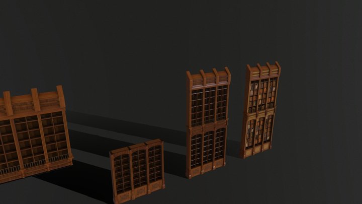 Lowpoly victorian library wall with books 3D Model
