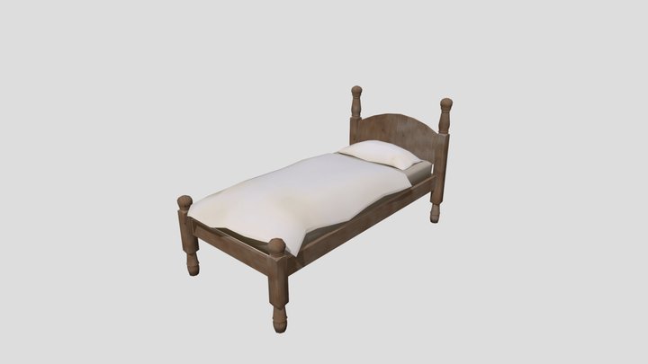 Old wooden bed frame and dirty sheets 3D Model