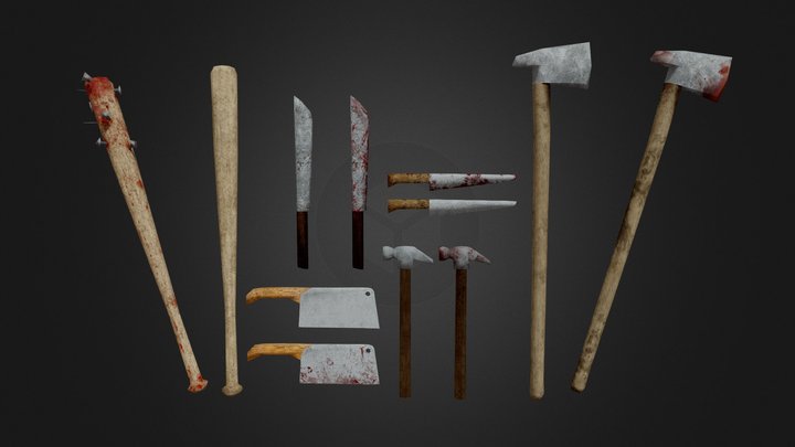 Retro / PSX-like Horror Melee Weapons Pack 3D Model
