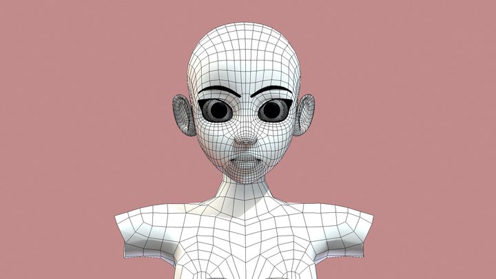 Stylized Female Face - Lowpoly 3D Model