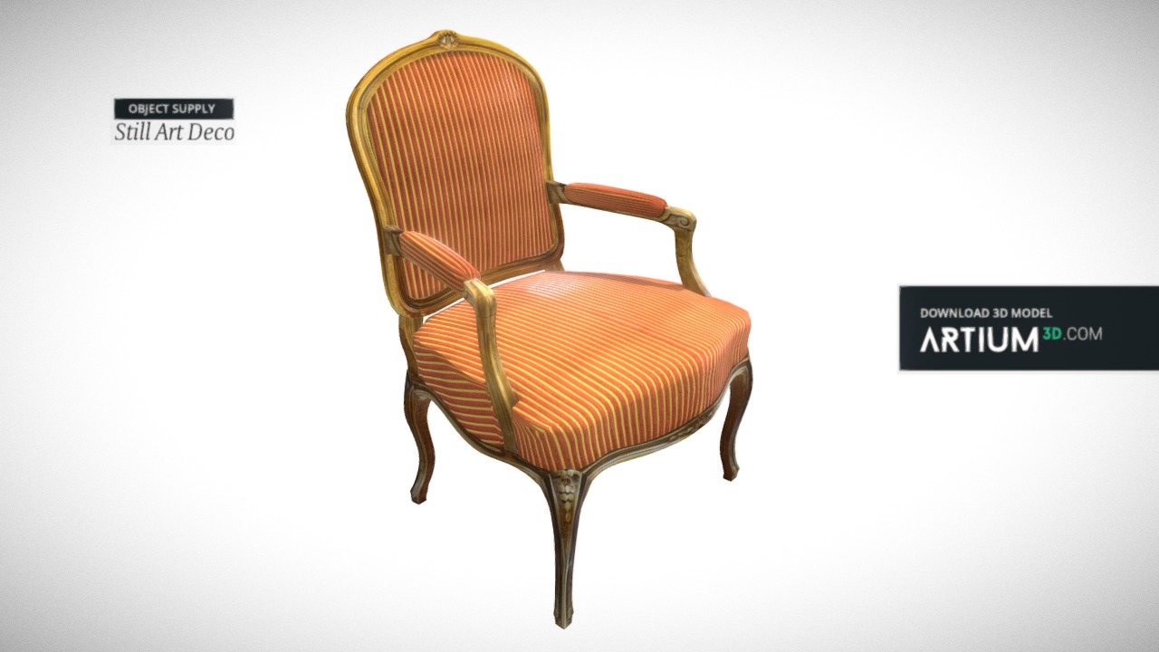 3D model Baroque armchair – Around 1900 - This is a 3D model of the Baroque armchair - Around 1900. The 3D model is about a brown chair with a white background.