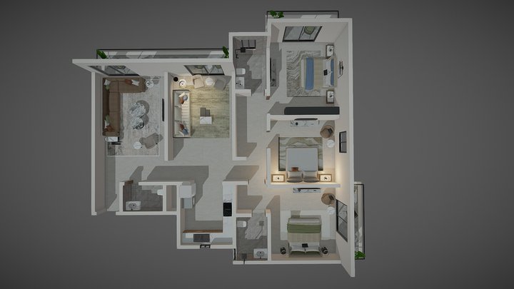 L_107_ZONE_2_Three Bed Apartment- A _ F.F 3D Model