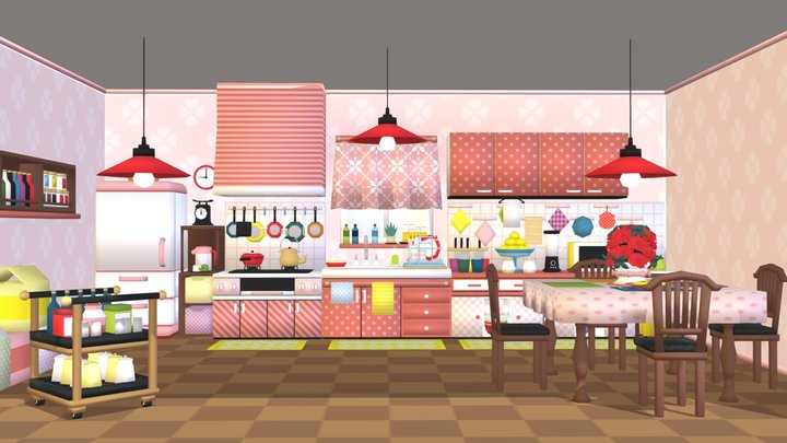 ローポリ背景ステージ「台所／キッチン」※オリジナルデザイ�ン 3D Model