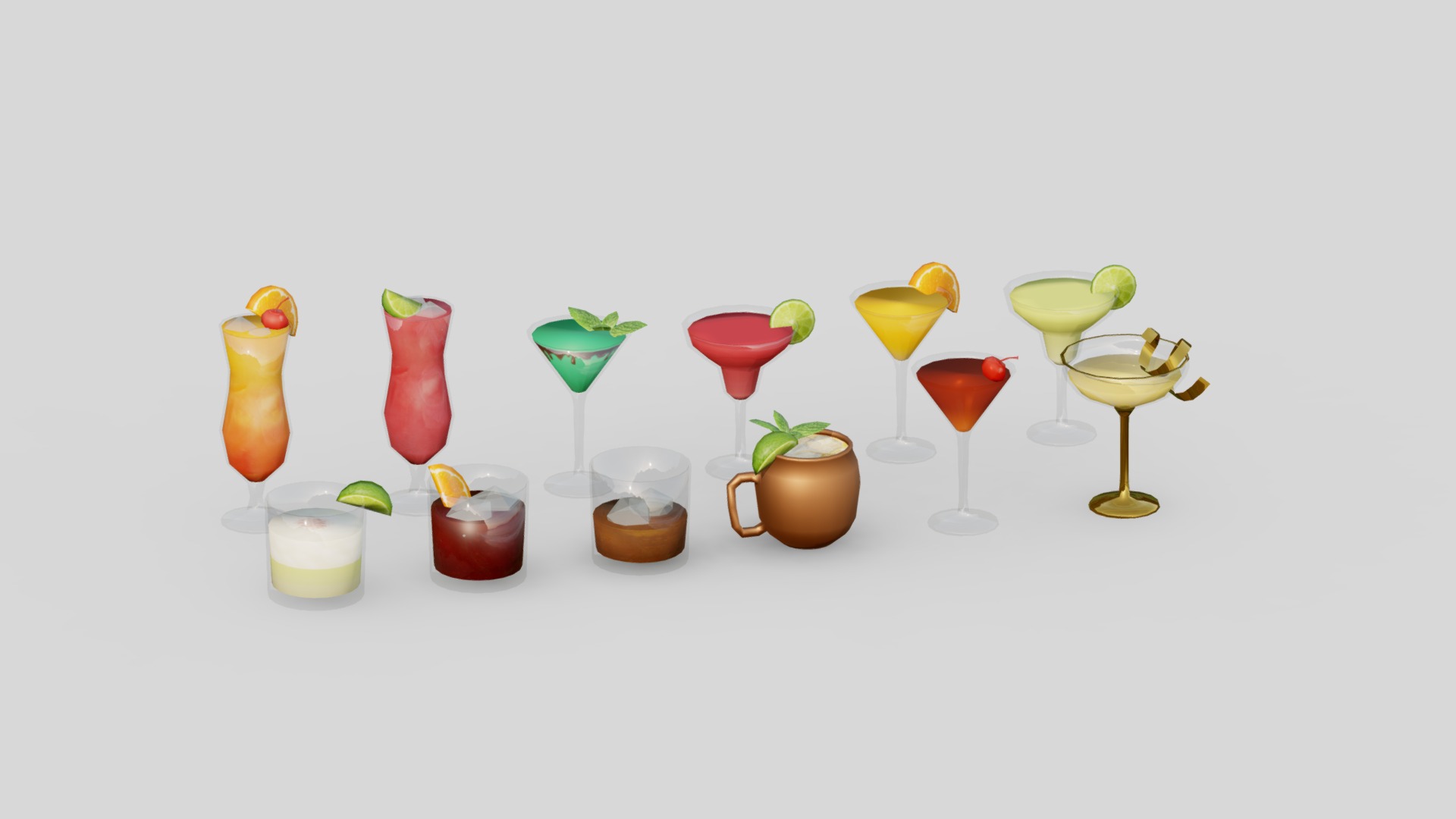 3D model Cocktail Low-poly G23 - This is a 3D model of the Cocktail Low-poly G23. The 3D model is about a group of colorful drinks.