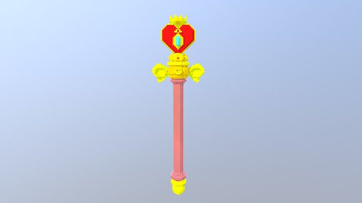 Voxel Spiral Heart Moon Rod 3D Model