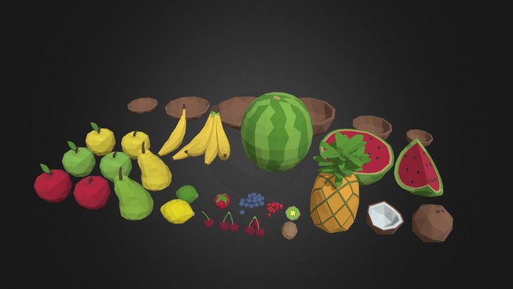 Low Poly Fruits Pack 3D Model