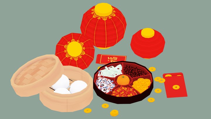 3D model Cartoon chinese new year red envelope VR / AR / low-poly