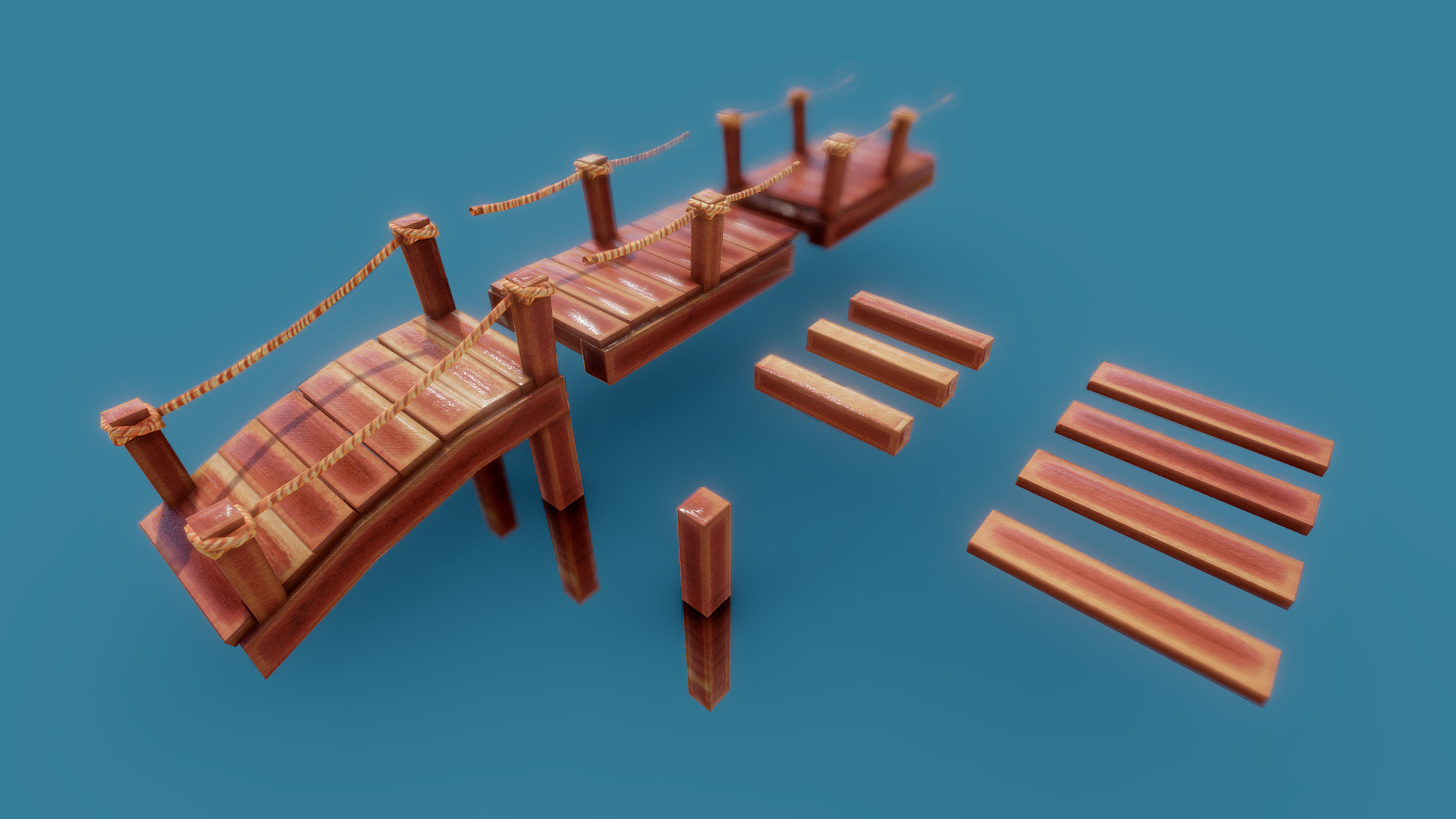 3D model Bridge Wood Game Asset - This is a 3D model of the Bridge Wood Game Asset. The 3D model is about a group of wooden chairs.