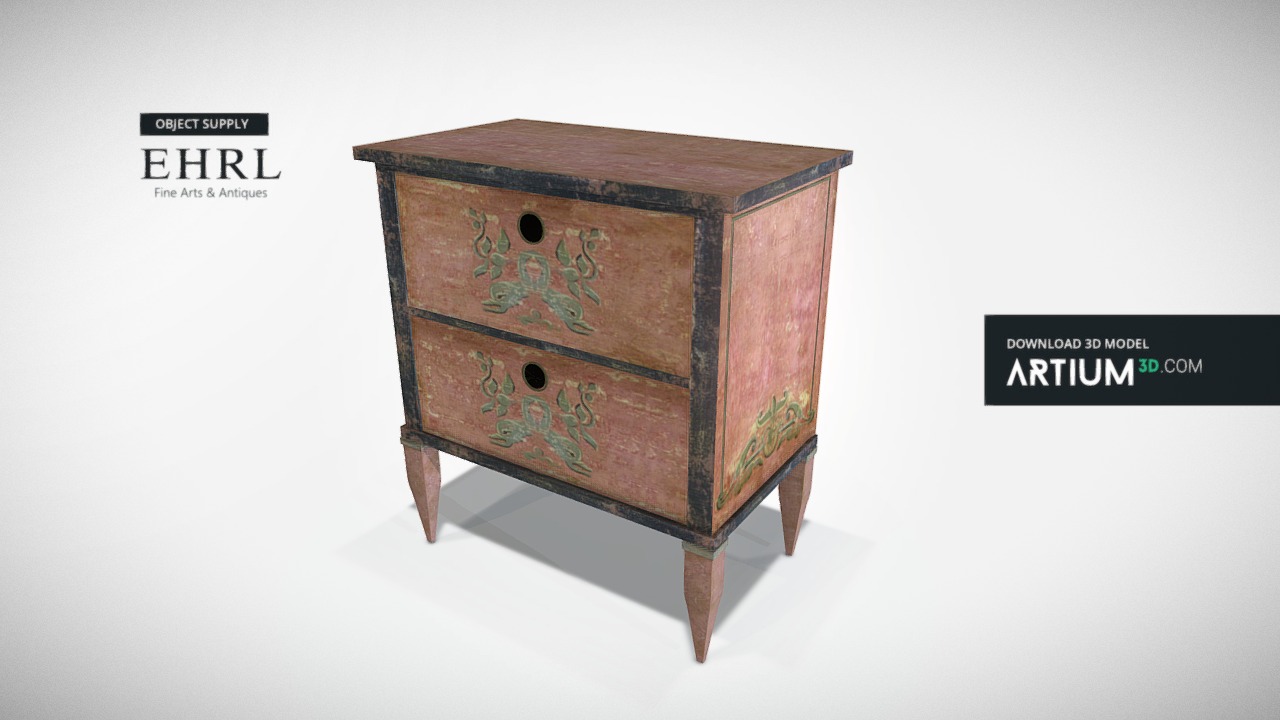 3D model Small commode in classicistic style – EHRL - This is a 3D model of the Small commode in classicistic style - EHRL. The 3D model is about a wooden chest with a design on it.