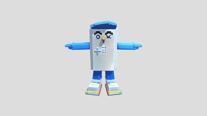 Blue and white block character 3D Model