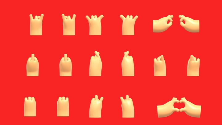 Cartoon Hands Illustration Icon Pack Low-poly 3D Model
