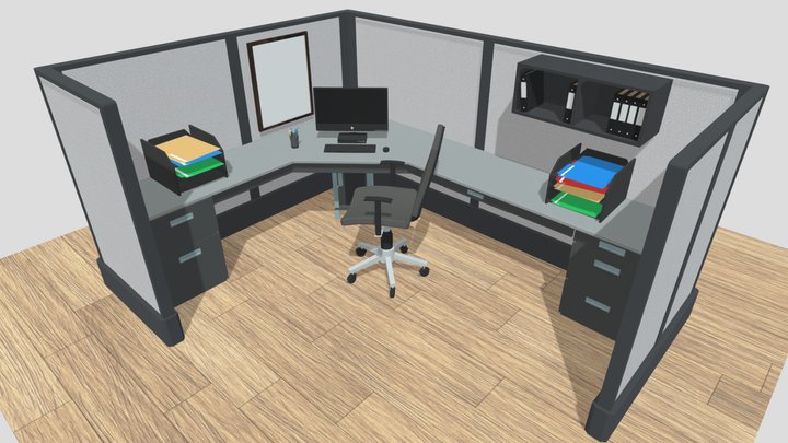 Office Cubicle Scene 3D Model