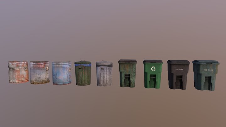 Low Poly Trash Can 3D Model
