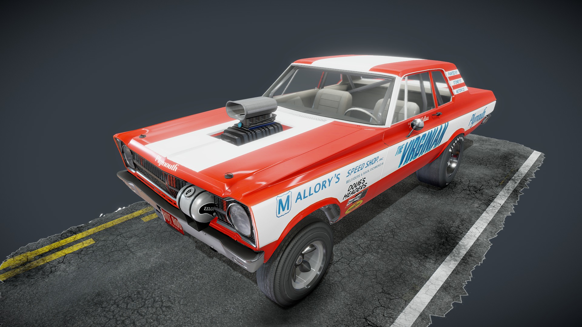 3D model 65 Plymouth Belvedere AF/X - This is a 3D model of the 65 Plymouth Belvedere AF/X. The 3D model is about a race car on a track.