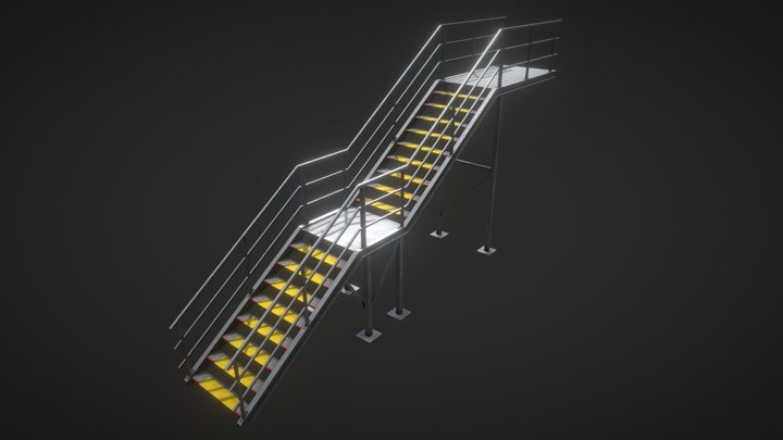 Industrial Metal Stairs with Rails 3D Model