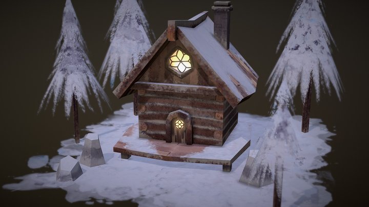 Painted Winter Cottage 3D Model