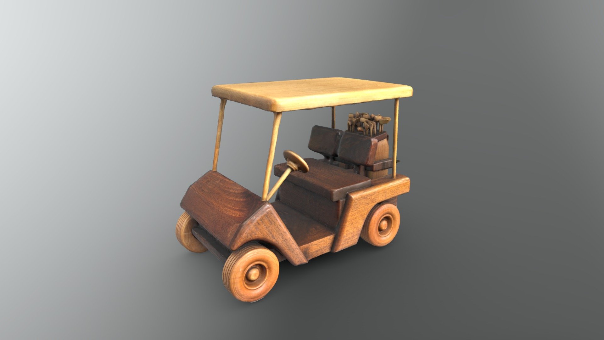Wooden Golf Cart With Golf Club Bags Download Free 3D model by