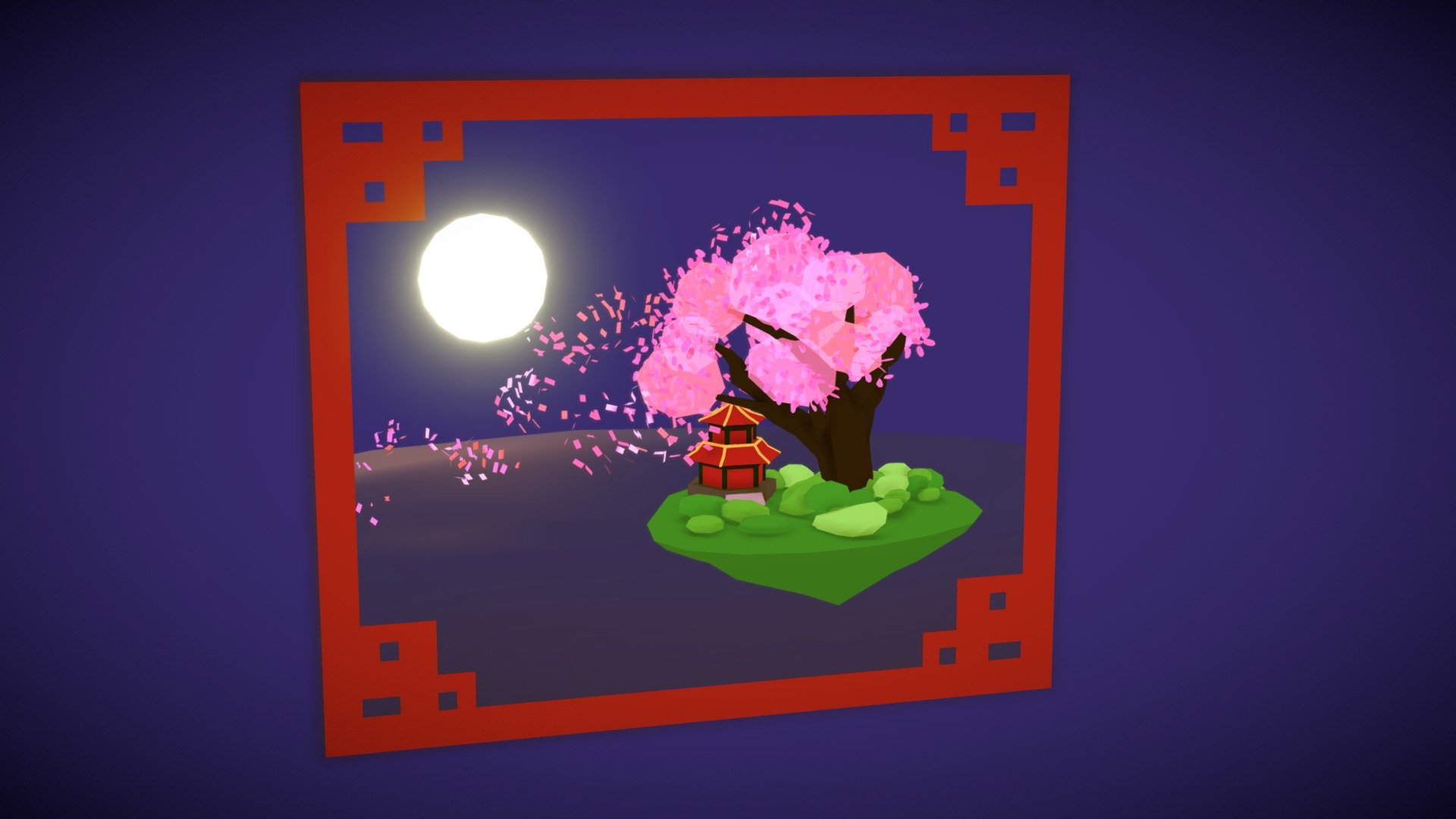 Sakura Tree And Moonlight Scenery Picture Frame 3D model by Zen Apricorna (zenartdesign