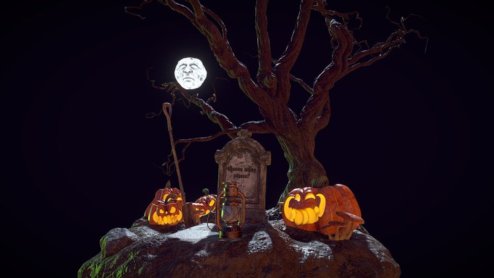 Lonely Halloween grave 3D Model