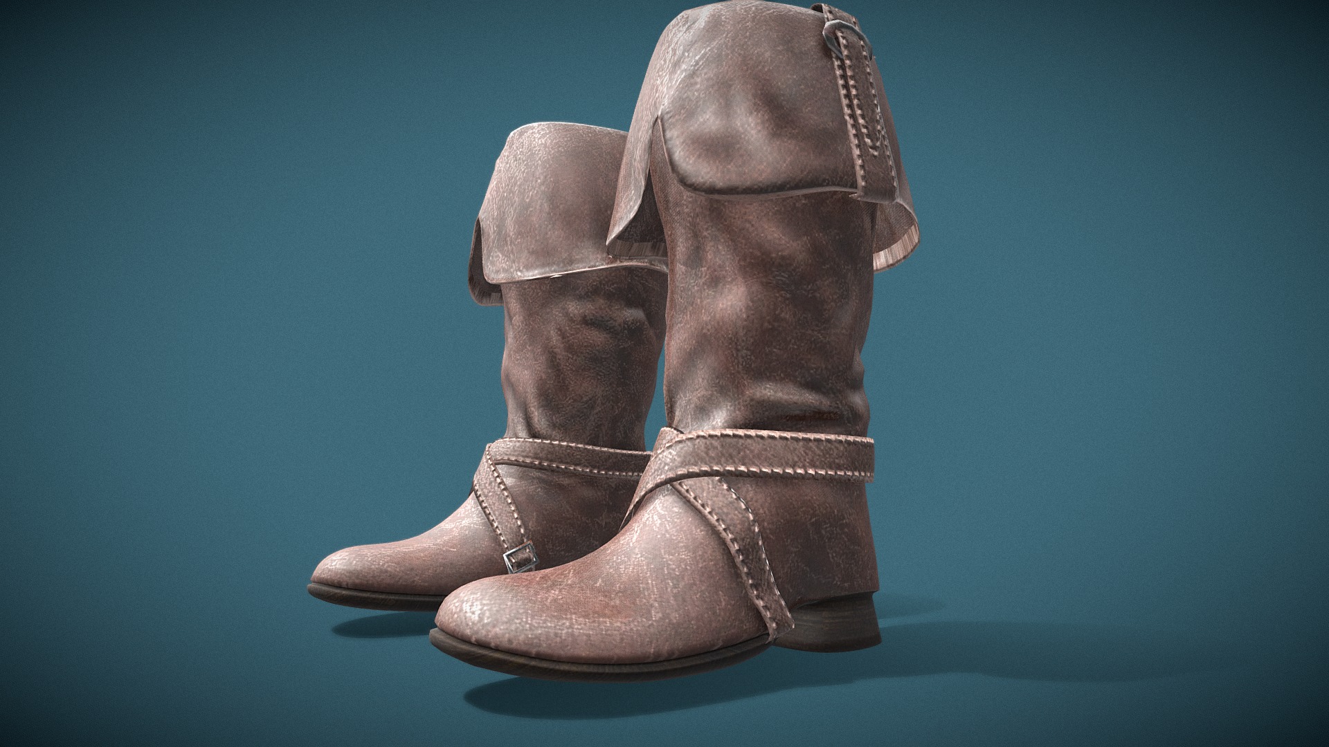3D model Pirate / Cavalier Boots - This is a 3D model of the Pirate / Cavalier Boots. The 3D model is about a pair of brown boots.