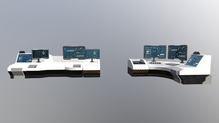 Modular Scifi Terminal Computer Setss 3D Model