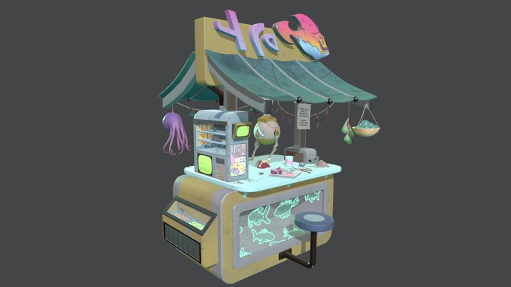 Futuristic Sushi Stand 3D Model