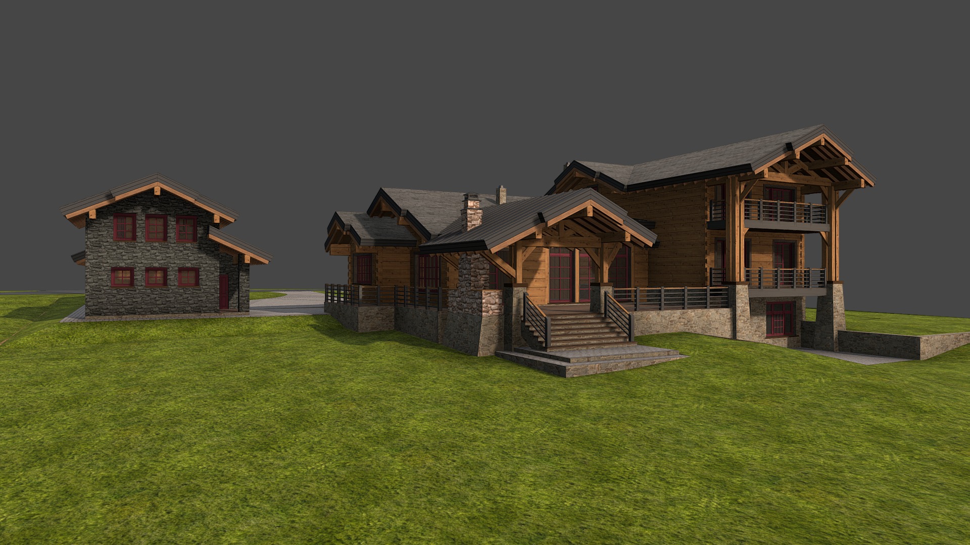 3D model Проект дома №2 - This is a 3D model of the Проект дома №2. The 3D model is about a house with a large lawn.