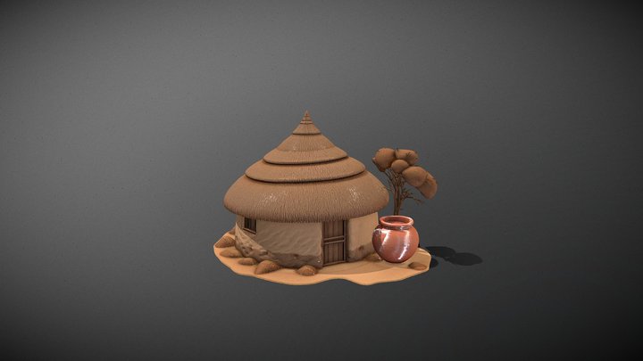 Stylized African Rondavel Hut Diorama_CC