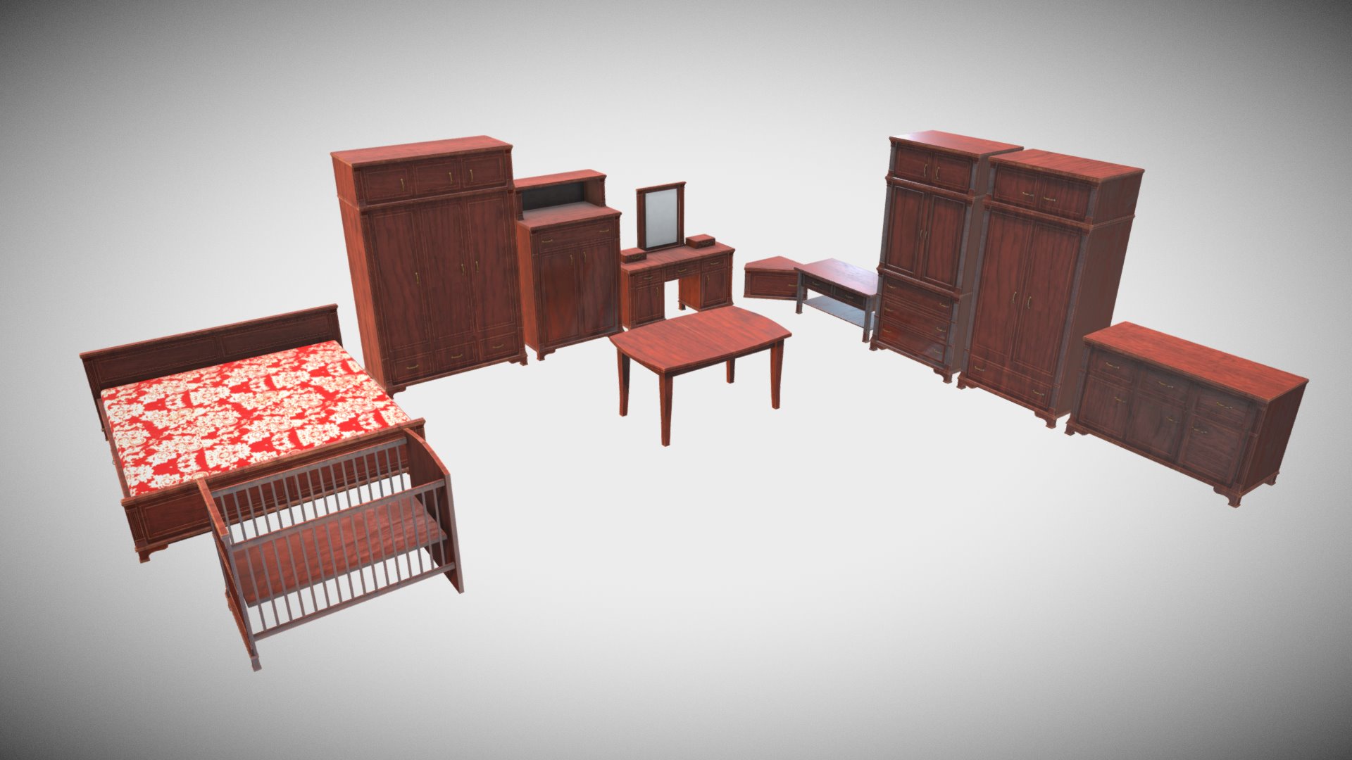 3D model Room Set Gnu - This is a 3D model of the Room Set Gnu. The 3D model is about a group of wooden chairs.