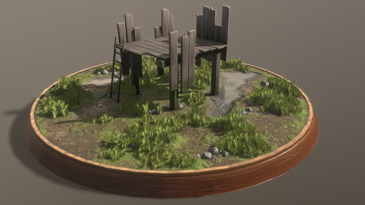 Wood Platform Diorama 3D Model