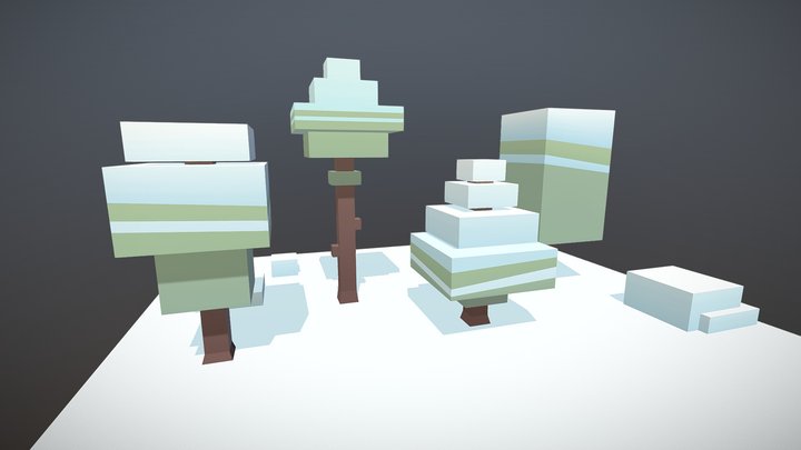 Stylized Winter Trees Pack 3D Model