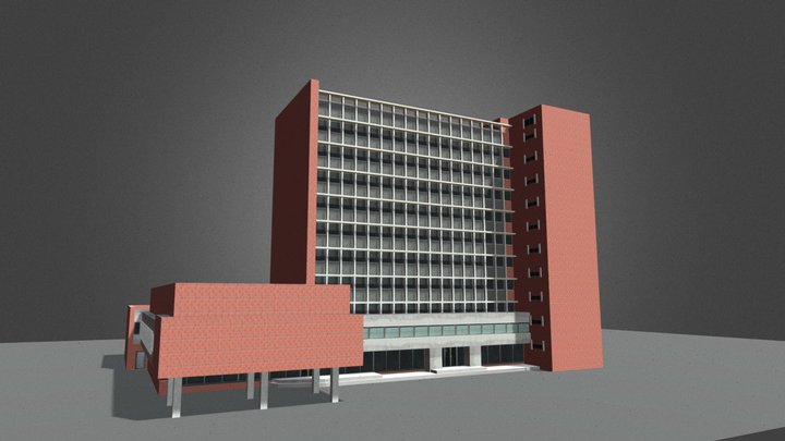 Neobrutalism-styled institute building 3D Model