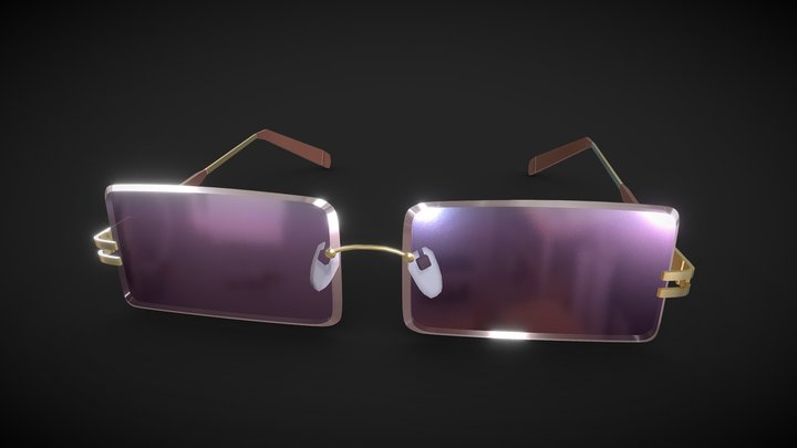 Pink Square Rimless Sunglasses - low poly 3D Model