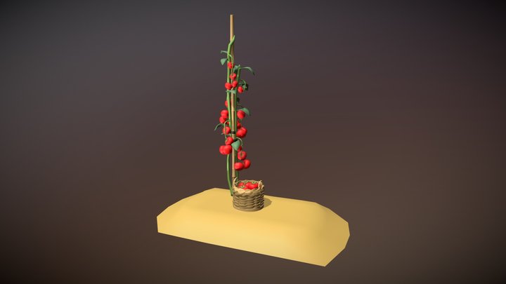 Gardening Set: Tomato Plant and Basket 3D Model
