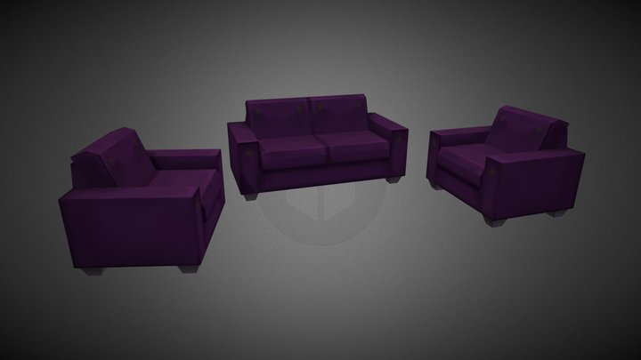 Armchair and couch Pixelart 3D Model