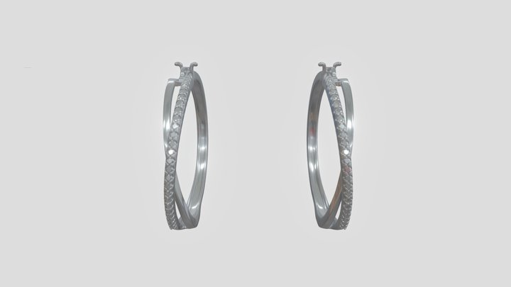 diamond crossover hoop earrings 3D Model