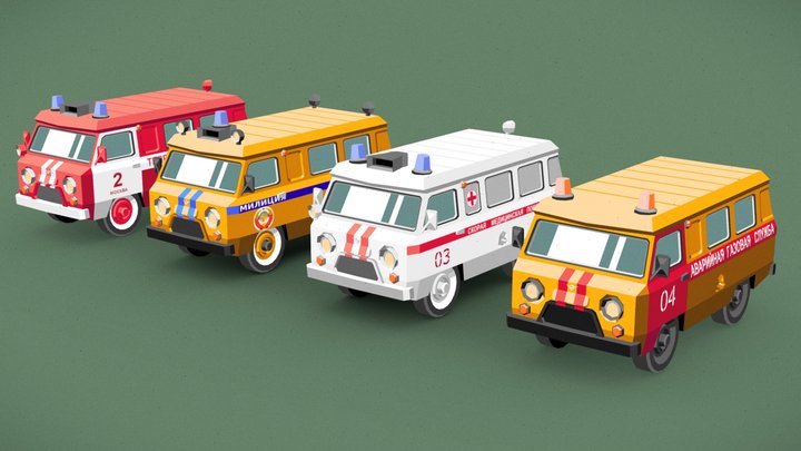 Set of Classic Emergency Services Vans 3D Model