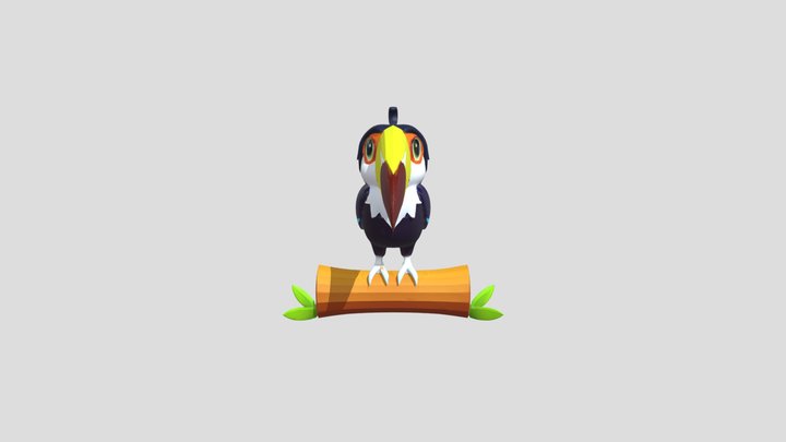 cartoon toucan on a log 3D Model