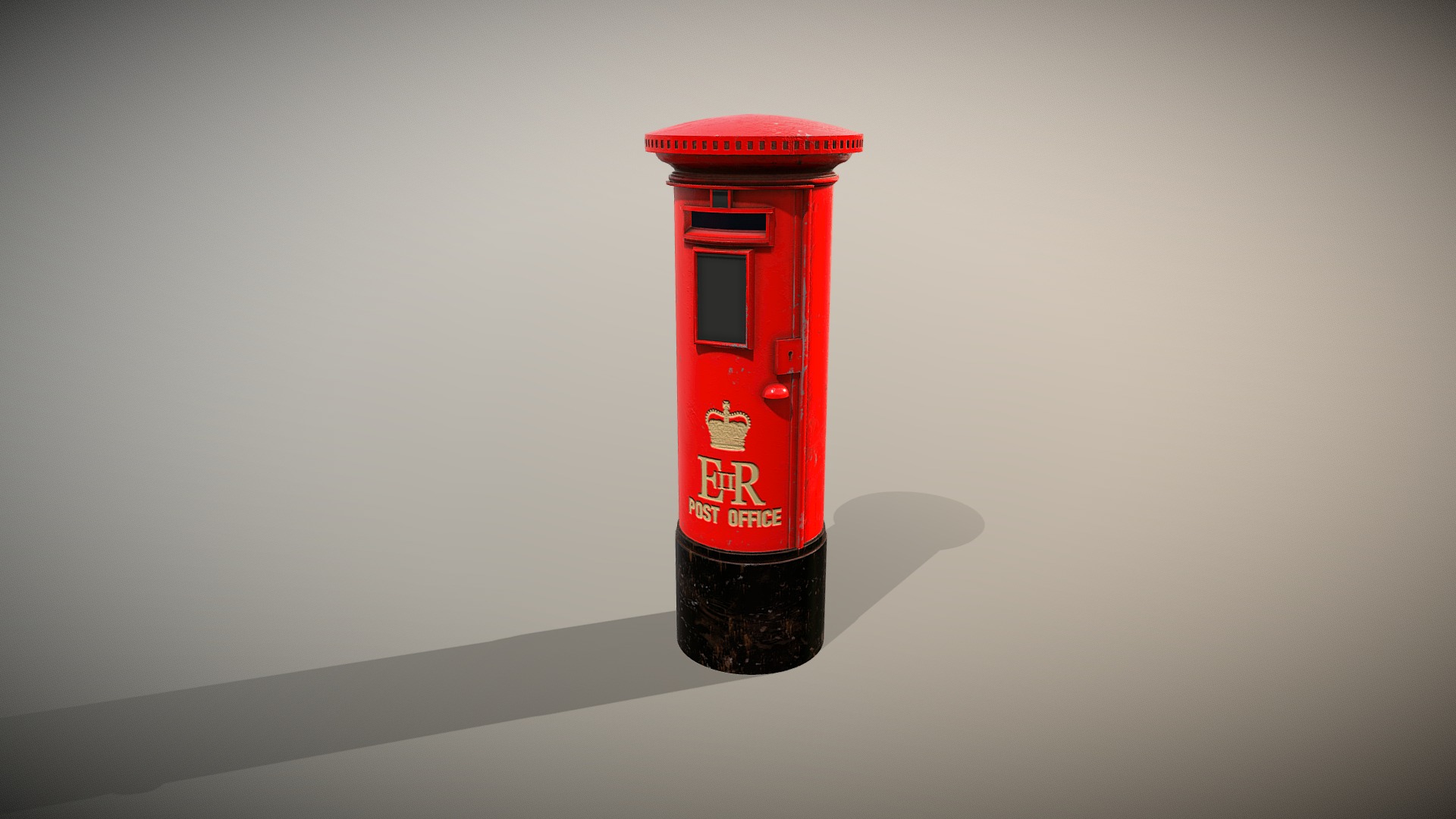 3D model Hong Kong Post Box - This is a 3D model of the Hong Kong Post Box. The 3D model is about a red and black fire extinguisher on a white surface.
