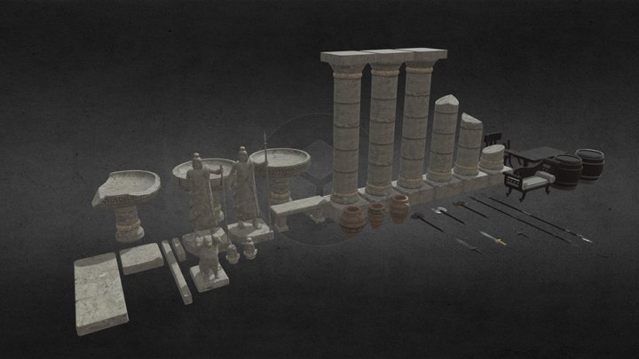 Ancient Greek Underworld Garden Prop Kit 3D Model