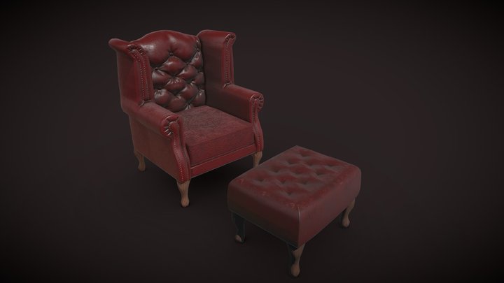 Queen Anne Winged Armchair and Seat 3D Model