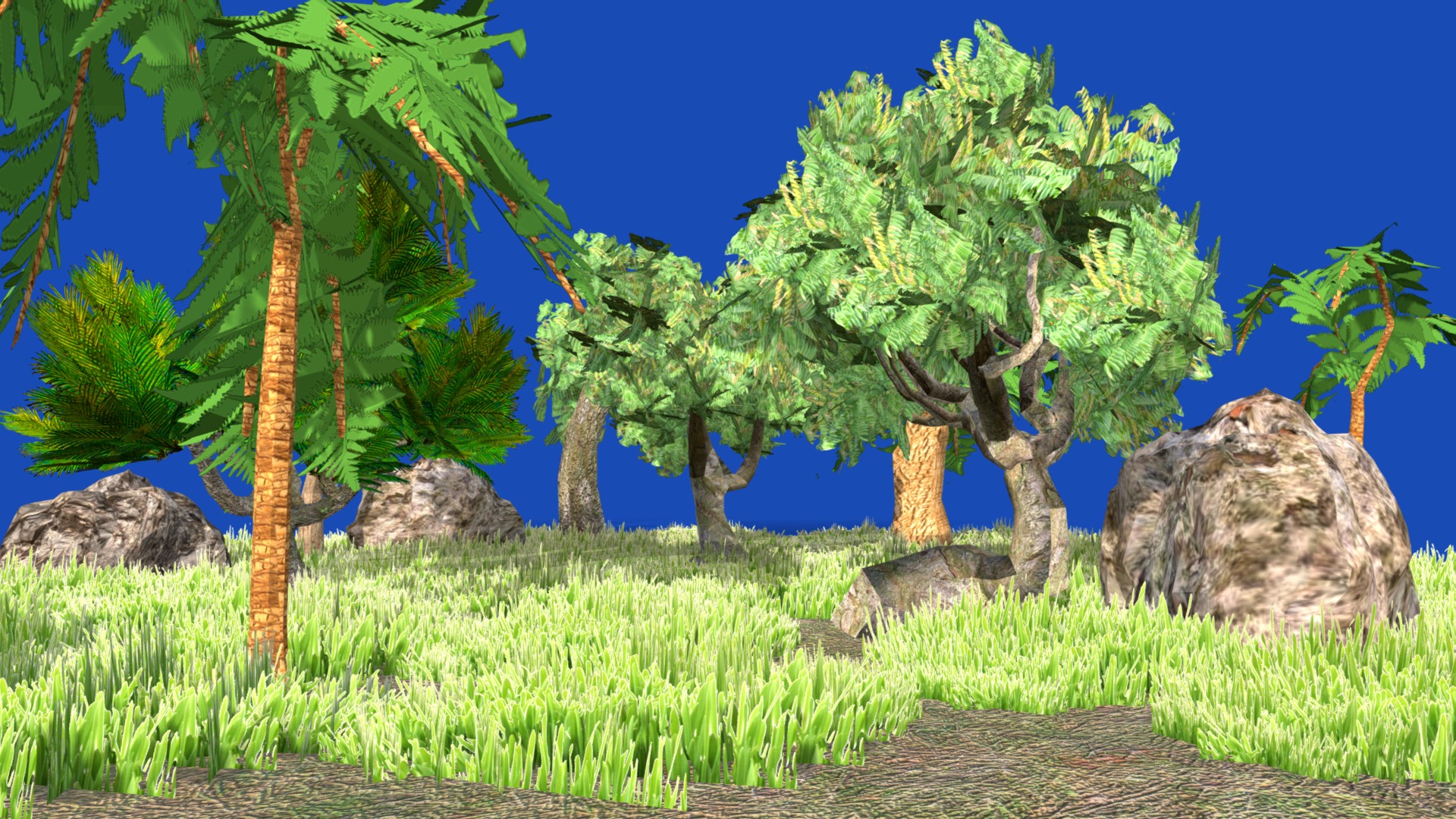 3D model Jungle Trees - This is a 3D model of the Jungle Trees. The 3D model is about a group of trees and rocks.