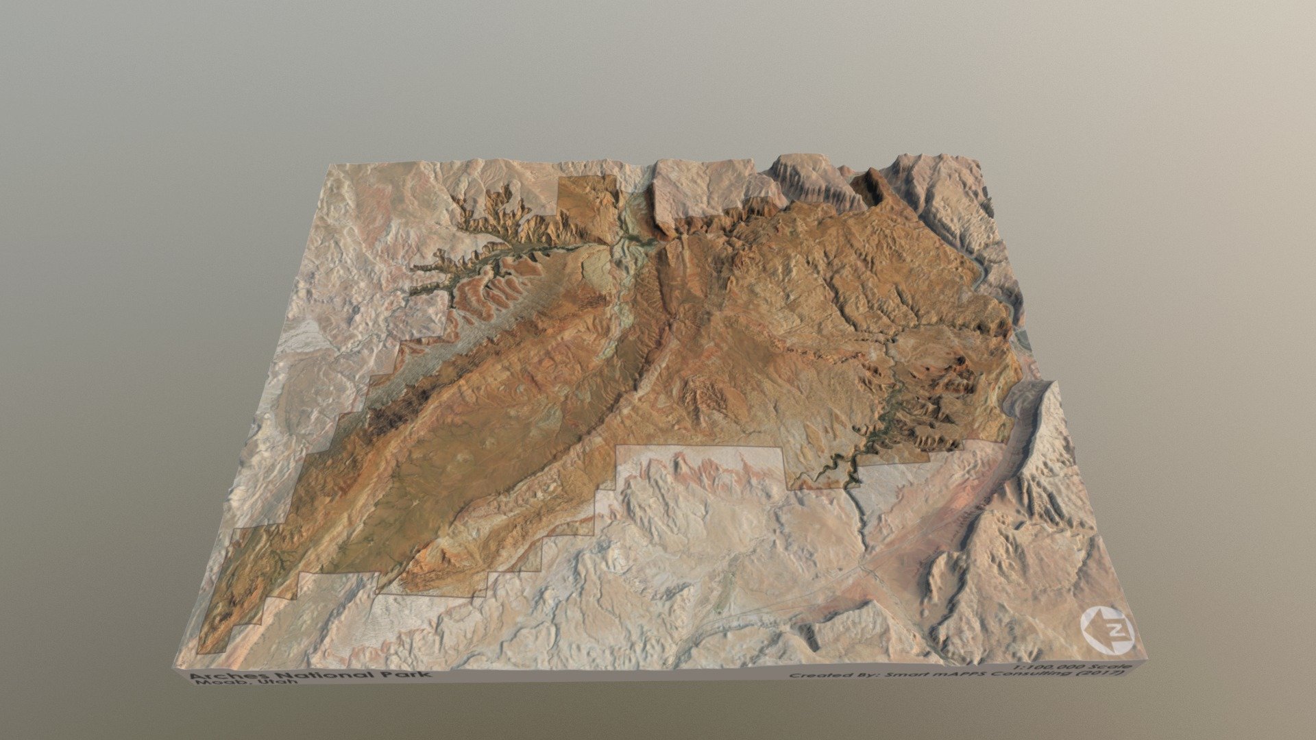 Arches National Park Map (1:100,000 Scale) - 3D model by smartmAPPS