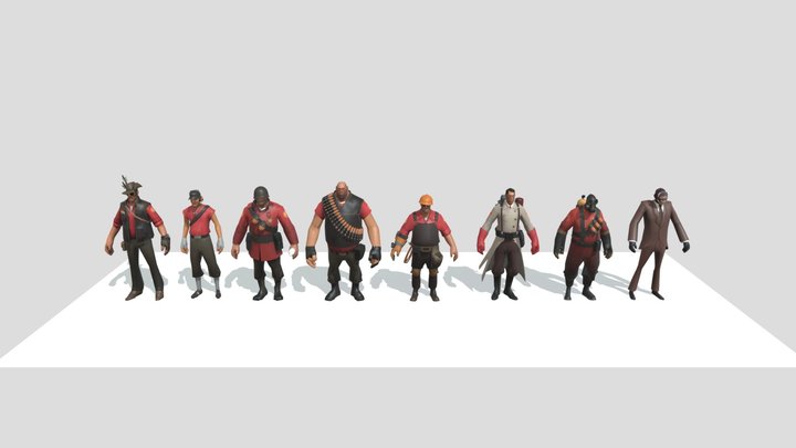 All of the team Fortress 2 red team Mercenaries 3D Model