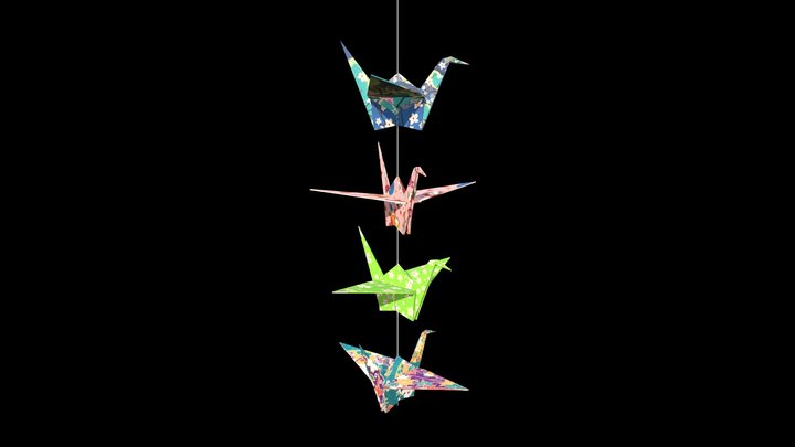 Origami Paper Crane on String 3D Model