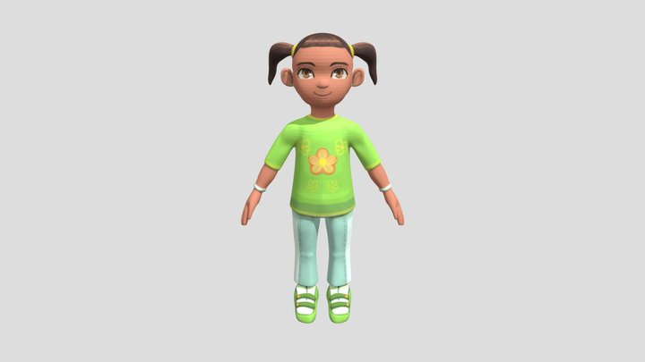 Full Body Little Jewish Girl with Kippah 3D Model