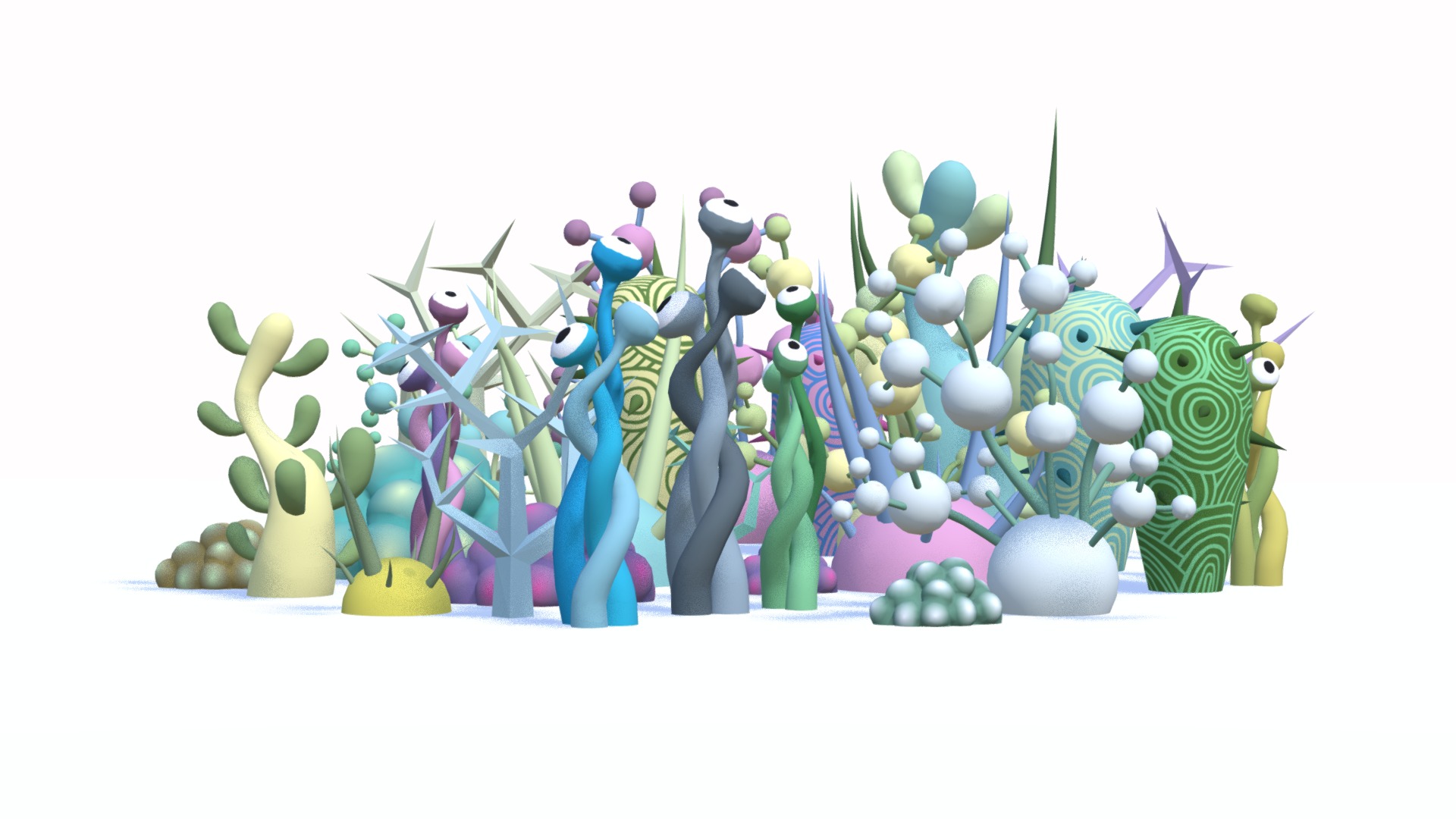 3D model Alien Toon Plants - This is a 3D model of the Alien Toon Plants. The 3D model is about a group of colorful objects.