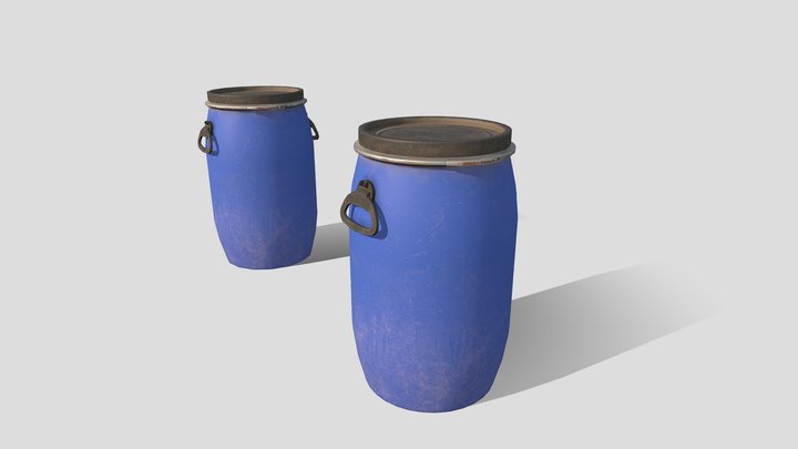 Blue Plastic Barrel PBR 3D Model